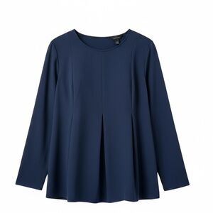 Ann Taylor Navy Pleated Peplum Long Sleeve Top – Size M